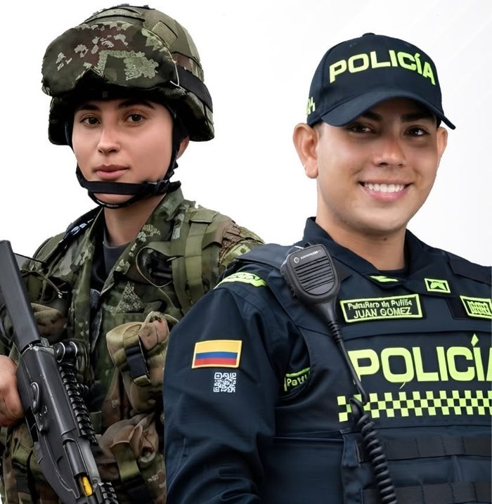 Una soldado del Ejército y un policía de Colombia